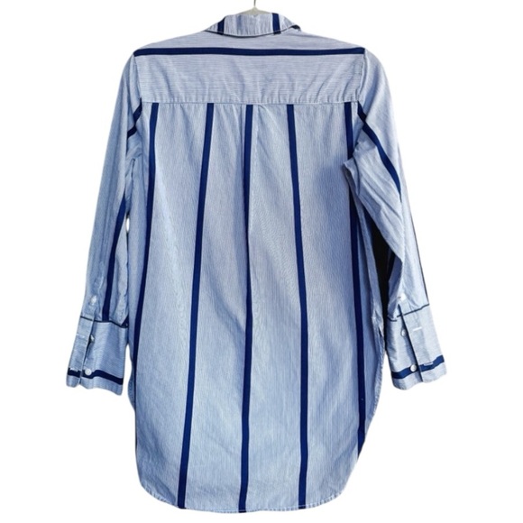 MADEWELL Striped Top Button-Down Tunic Shirt Size Small Navy Blue White - Picture 7 of 11